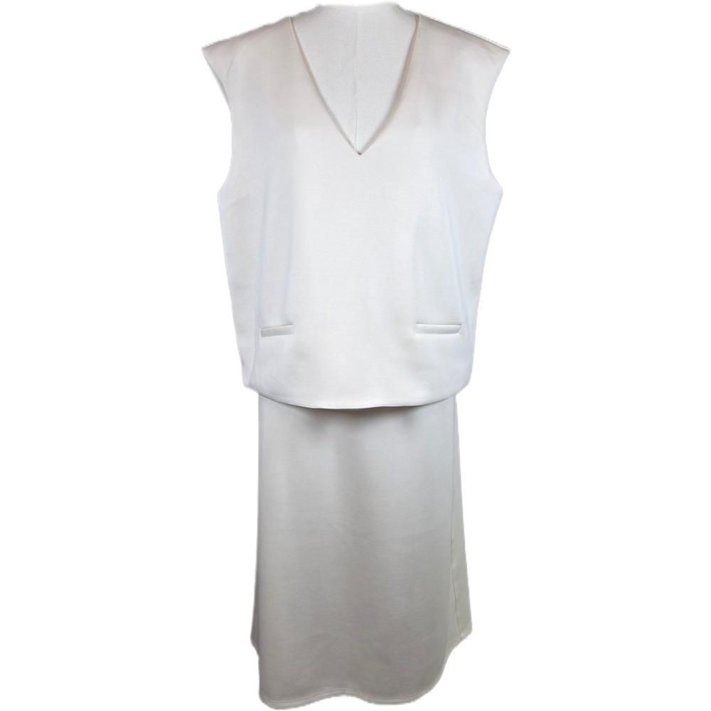 A New Day Size XL Cream 2pc Set Sleeveless V-Neck Vest & Midi Skirt w/Back Slit